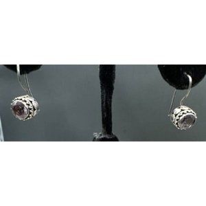 Vintage Sterling and Amethyst Earrings Bezel Setting signed ATI Indonesia